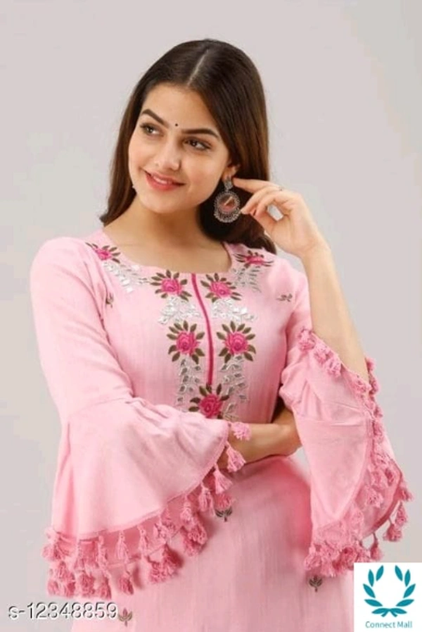 Women's Embroidered Cotton Kurti - L, Pink, Cotton